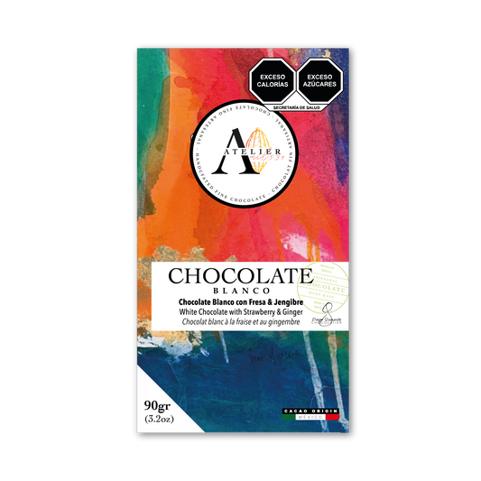 Tableta de Chocolate BLANCO CON FRESA & JENGIBRE, 90g